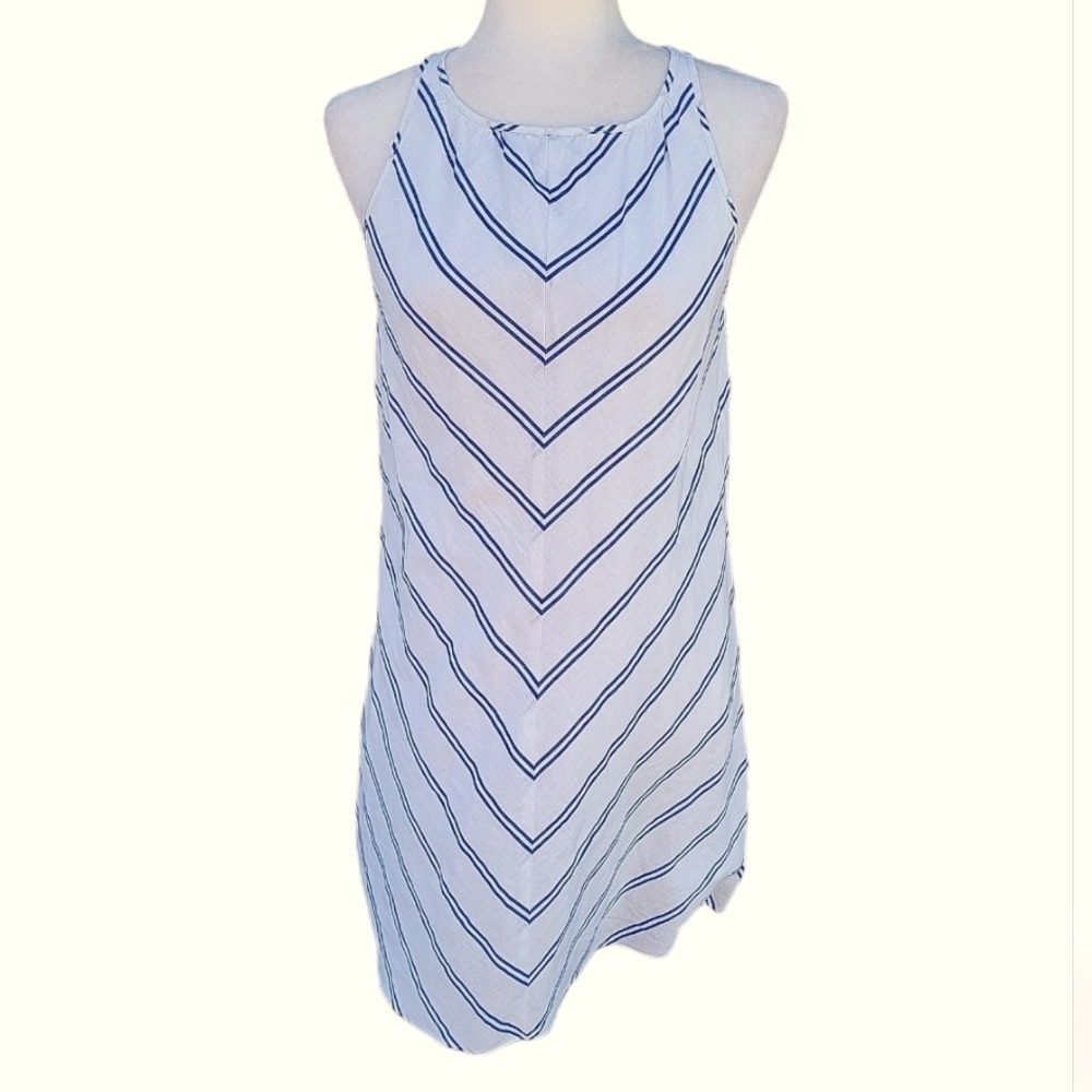 J. Crew sleeveless chevron linen dress white with blue stripes sz 0